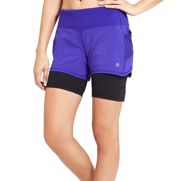 Athleta Ready Set Go 2 in 1 Purple Blue Athletic Shorts XS - Picture 1 of 5